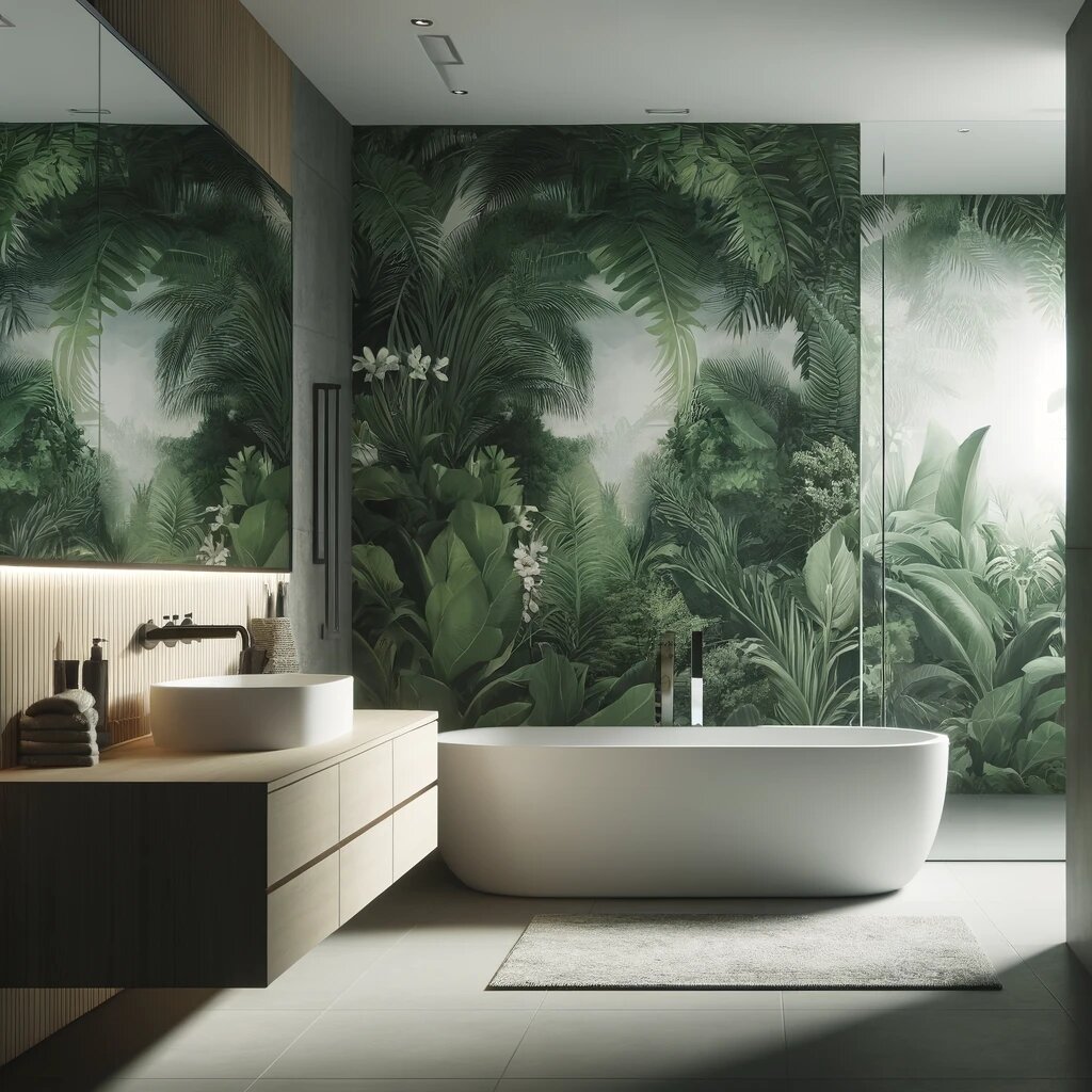 Papier peint jungle salle de bain ​